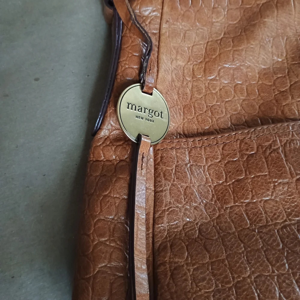 Margot Textured Brown Cognac Leather Shoulder Bag Boho Neutral Purse Handbag
